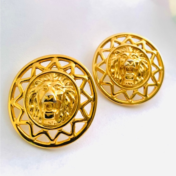 Vintage 1980s Anne Klein Lion Logo Gold Earrings Anne Klein Statement Earrings - Picture 4 of 9